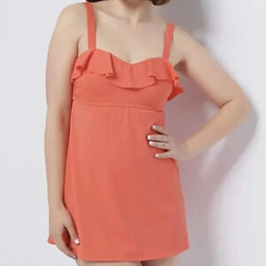 Denim & Co Beach ruffle neckline swim Dress